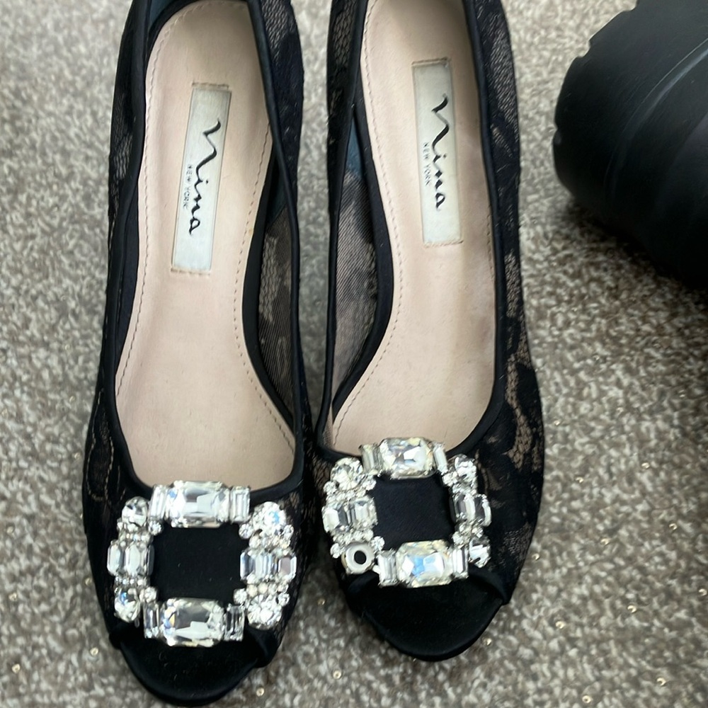 Nina Black Crystal Embellished Heels